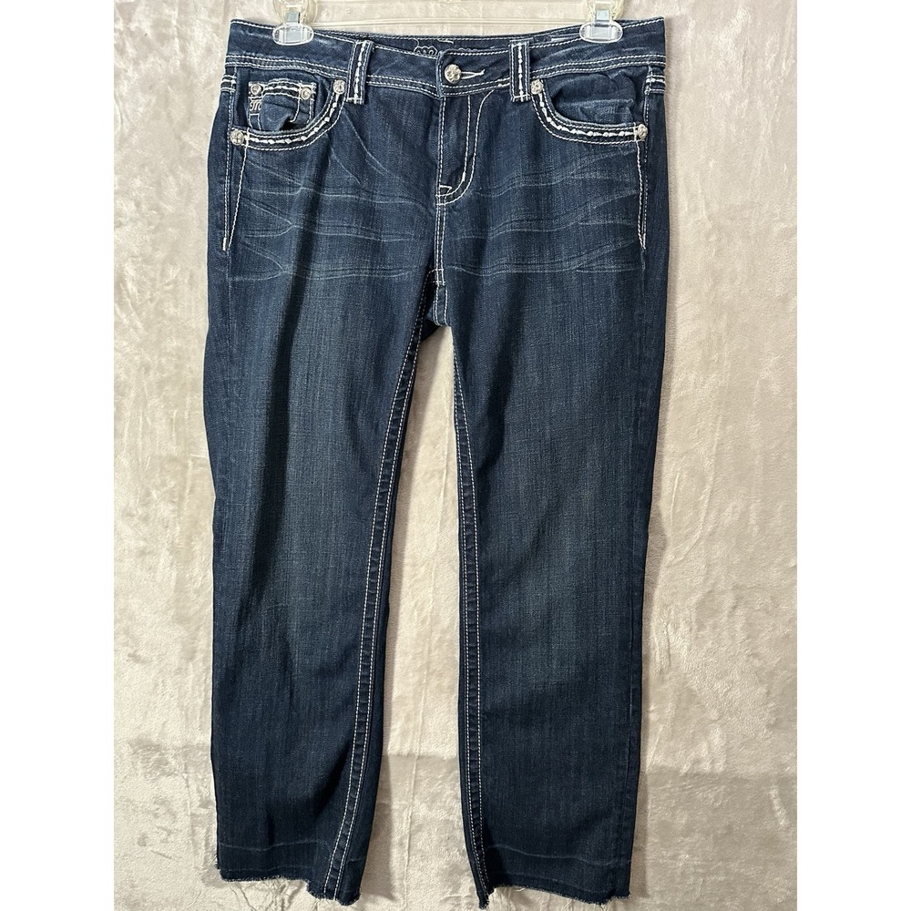 Miss Me Jeans Size 30 Blue Womens Easy Straight Stonewood Denim White Stitch